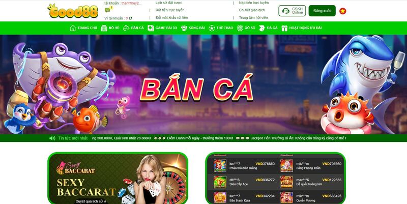 Sảnh game bắn cá tại Good88 được đầu tư mạnh về giao diện và vũ khí